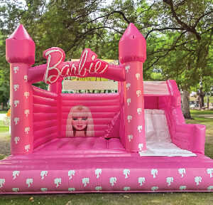 Barbie bouncy castle hire London inflatable with slide for girls birthday party